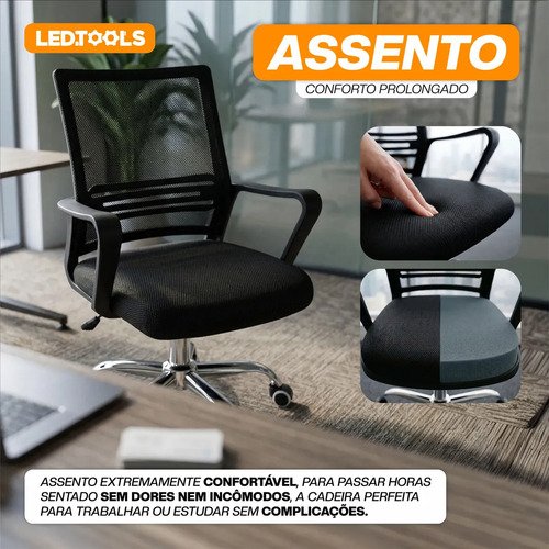 Cadeira Escritorio Confortavel Giratoria Estofado Mesh Altura Regulável Apoio Lombar Home Office Bussines