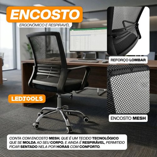 Cadeira Escritorio Confortavel Giratoria Estofado Mesh Altura Regulável Apoio Lombar Home Office Bussines