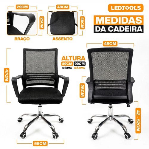 Cadeira Escritorio Confortavel Giratoria Estofado Mesh Altura Regulável Apoio Lombar Home Office Bussines