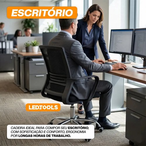Cadeira Escritorio Confortavel Giratoria Estofado Mesh Altura Regulável Apoio Lombar Home Office Bussines