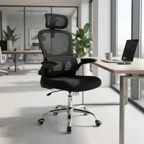 Cadeira escritorio ergonomica atlanta preta suporte lombar