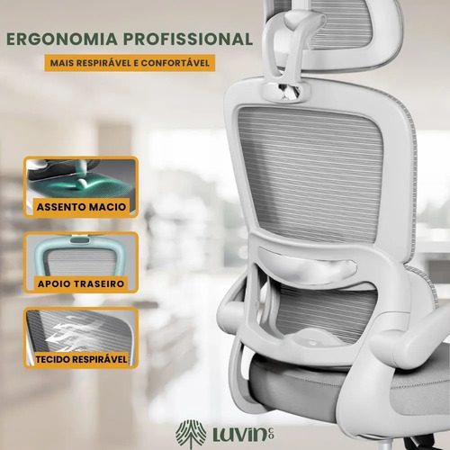 Cadeira Escritório Ergonômica Genebra G500 Luvinco Cor Cinza Com Suporte Lombar Estofado Mesh