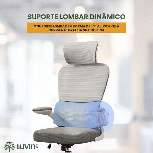 Cadeira Escritório Ergonômica Genebra G500 Luvinco Cor Cinza Com Suporte Lombar Estofado Mesh