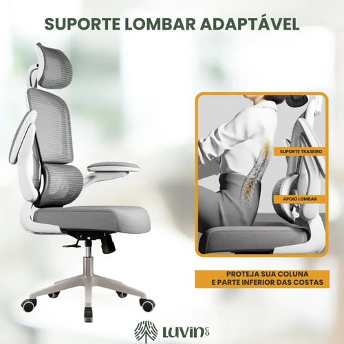 Cadeira Escritório Ergonômica Genebra G500 Luvinco Cor Cinza Com Suporte Lombar Estofado Mesh