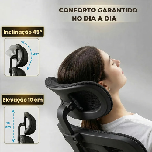 Cadeira Escritório Ergonômica Giratória Ajustável Delin Vertex Preta Em Mesh Com Suporte Lombar