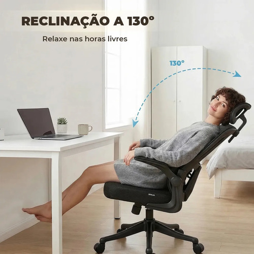 Cadeira Escritório Ergonômica Giratória Ajustável Delin Vertex Preta Em Mesh Com Suporte Lombar