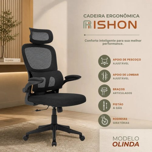 Cadeira escritorio ergonomica giratoria reclinavel olinda rs