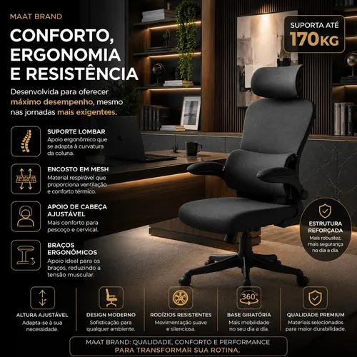 Cadeira Escritório Ergonômica Maat Brand Com Suporte Lombar