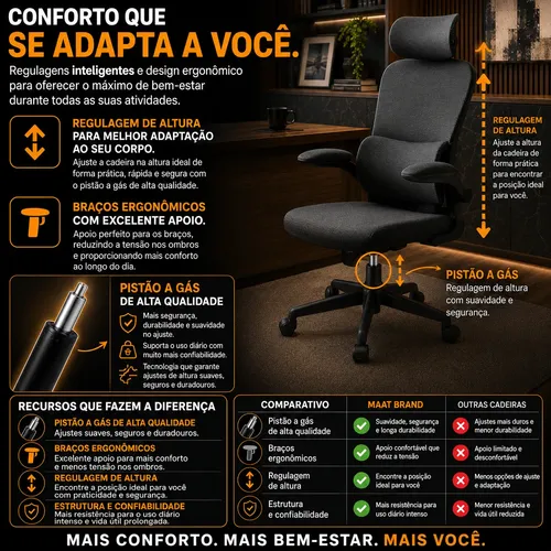Cadeira Escritório Ergonômica Maat Brand Com Suporte Lombar