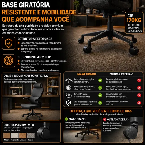 Cadeira Escritório Ergonômica Maat Brand Com Suporte Lombar