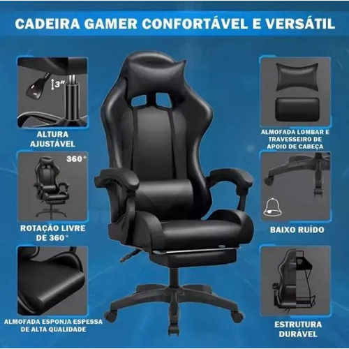 Cadeira Escritório Gamer Ergonômica Reclinável Apoio P/ Pes