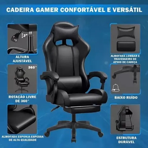 Cadeira Escritório Gamer Ergonômica Reclinável Apoio P/ Pes