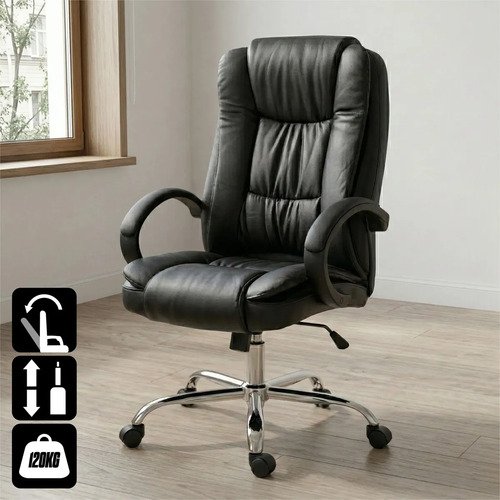 Cadeira escritorio presidente ergonomica couro cor preto k n