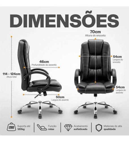 Cadeira escritório presidente ergonômica couro cor preto K Nakasaki