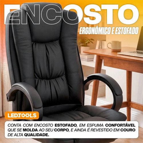 Cadeira escritório presidente ergonômica couro cor preto K Nakasaki
