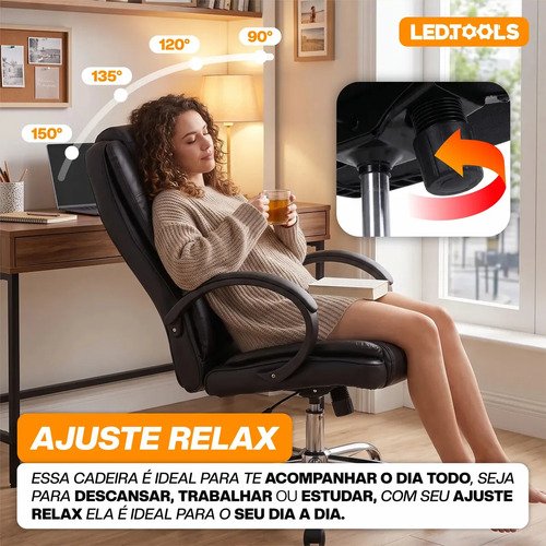 Cadeira escritório presidente ergonômica couro cor preto K Nakasaki