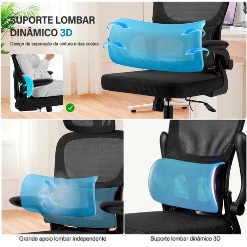 Cadeira Escritório Presidente Ergonômica Preta Giratória 360 Graus Tecido Mesh Premium Suporte Lombar Apoio Cabeça Assento Ampliado Regulagem Altura Home Office Sweet Studio