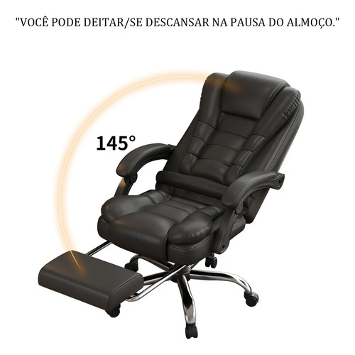 Cadeira Executiva Sweet Studio Ergonômica Preta, Com Apoio de Pés e Encosto Reclinável