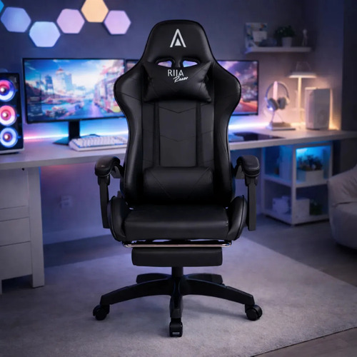 Cadeira gamer ergonomica alpha rija de couro sintetico preta 1