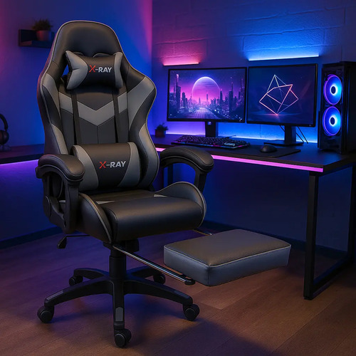 Cadeira gamer ergonomica elidy x ray preto branca reclinavel 1