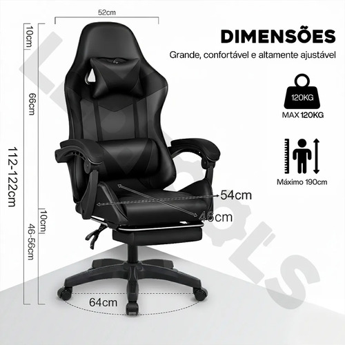 Cadeira Gamer Ergonômica Para Jogos Pc Reclinável Apoio Pé