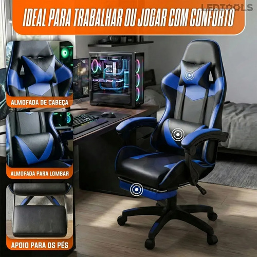 Cadeira Gamer Ergonomica Reclinável Profissional K Nakasaki Giratória Com Apoio Dos Pés Suporta Até 120kg Cor Azul