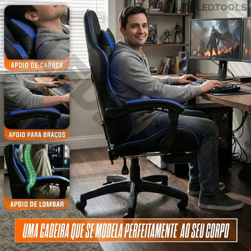 Cadeira Gamer Ergonomica Reclinável Profissional K Nakasaki Giratória Com Apoio Dos Pés Suporta Até 120kg Cor Azul