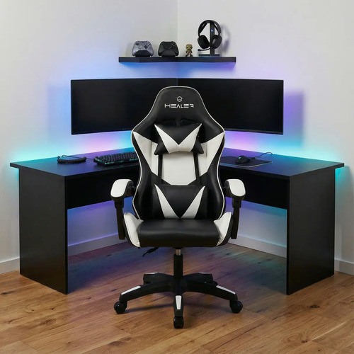 Cadeira gamer lancer preta e branca healer 1
