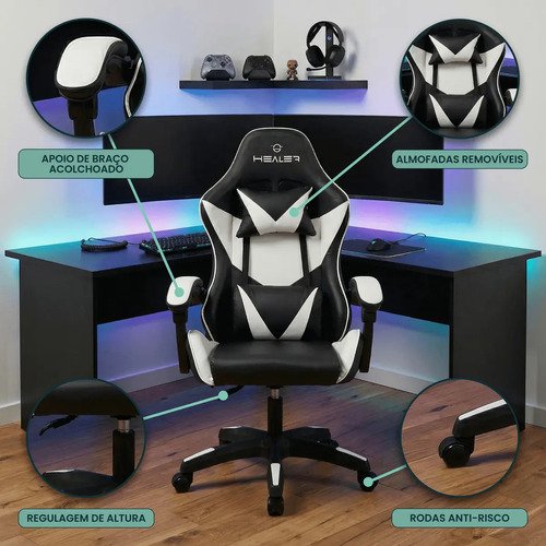 Cadeira Gamer Lancer Preta e Branca Healer