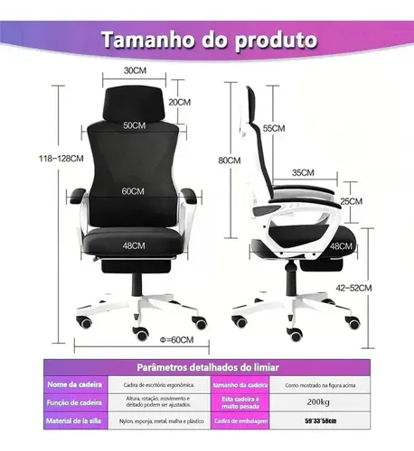 Cadeira Gamer Preto E Gamer Escritório Branco Profissional