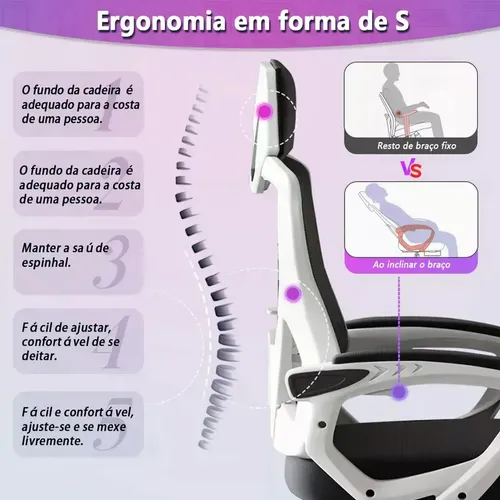 Cadeira Gamer Preto E Gamer Escritório Branco Profissional