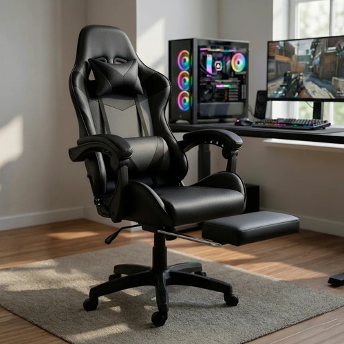 Cadeira gamer profissional ergonomica reclinavel apoio pes 1