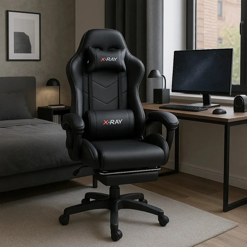 Cadeira gamer profissional reclinavel apoio de pes cinza cor