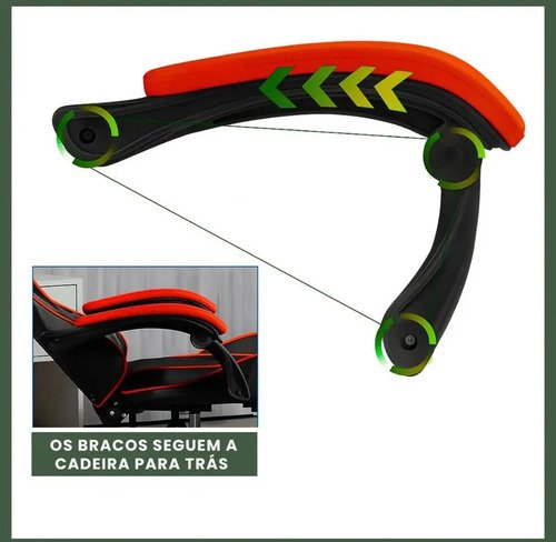 Cadeira Gamer Reclinável Ergonômica Com Apoio Para Pés e Cabeça de Couro Sintético Vermelho Sweet Studio