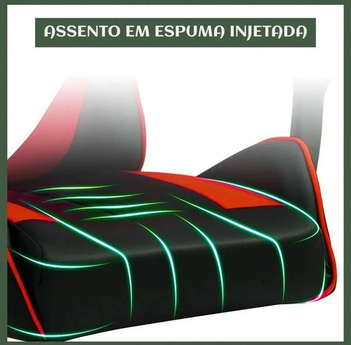 Cadeira Gamer Reclinável Ergonômica Com Apoio Para Pés e Cabeça de Couro Sintético Vermelho Sweet Studio