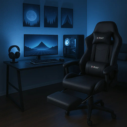 Cadeira Gamer Reclinável X-Ray Fit Preta Ergonômica com Apoio para Pés