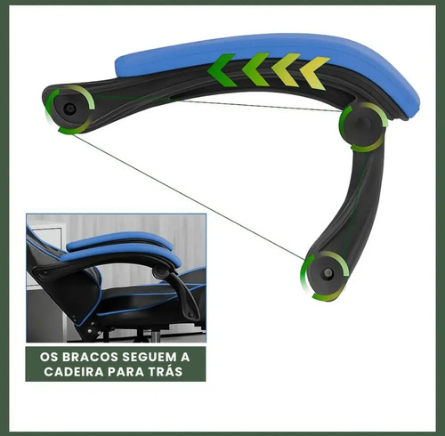 Cadeira Gamer Sweet Studio Ergonômica Reclinável em Couro Sintético Azul com Apoio de Pés