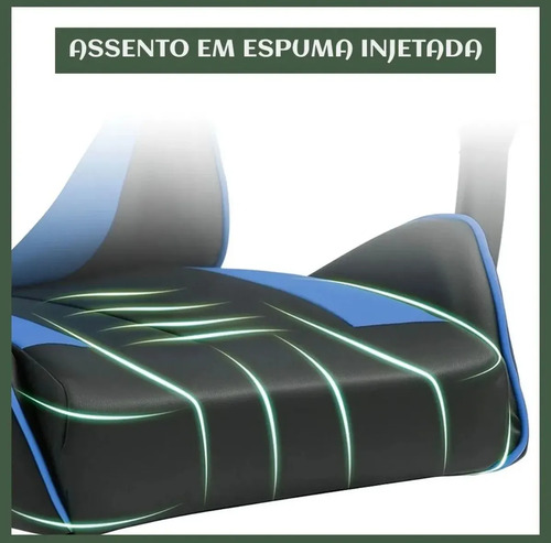 Cadeira Gamer Sweet Studio Ergonômica Reclinável em Couro Sintético Azul com Apoio de Pés
