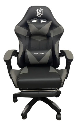 Cadeira Gamer Viva Game DUO Apoio para Pés Couro Sintético Preto Cinza