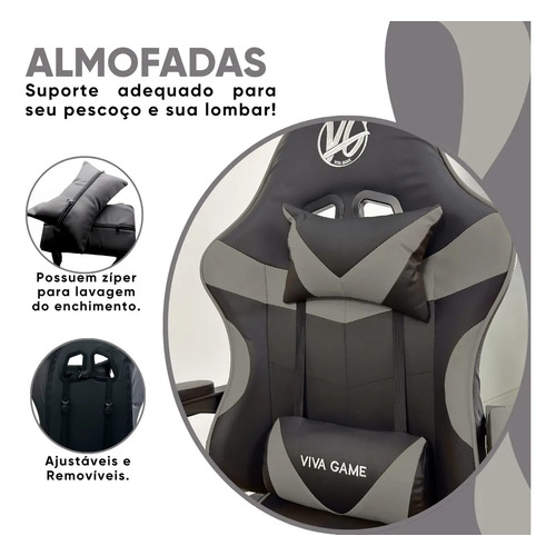 Cadeira Gamer Viva Game DUO Apoio para Pés Couro Sintético Preto Cinza