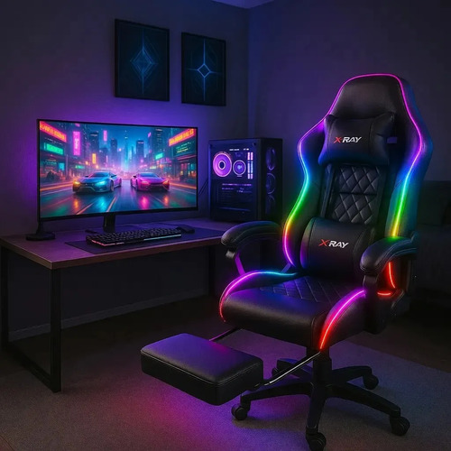Cadeira gamer x ray com led reclinavel ergonomica cor preta 1
