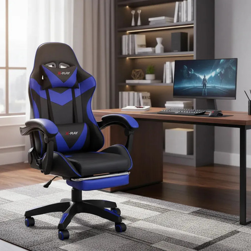 Cadeira gamer x ray para jogosescritorio confortavel cor azu 1