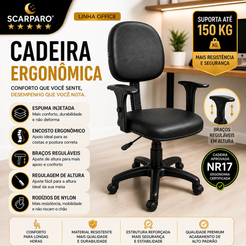 Cadeira Giratória Para Escritório Secretária Courino Preto