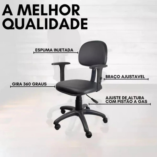 Cadeira Giratória Para Escritório Secretária Courino Preto