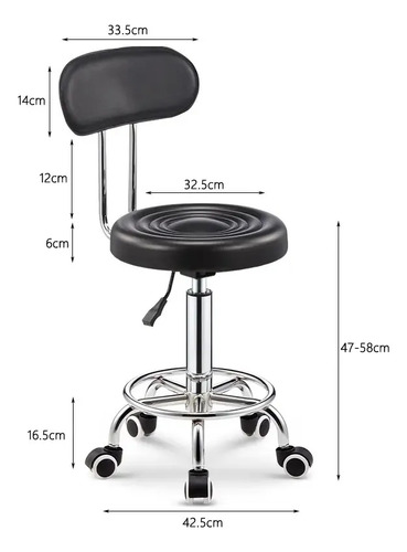 Cadeira Mocho Giratória :ideal Para Tatu Estúdios&beleza Preto Couro Sintético