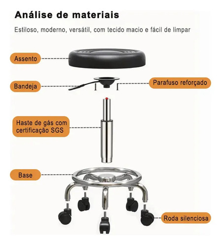 Cadeira Mocho Giratória :ideal Para Tatu Estúdios&beleza Preto Couro Sintético