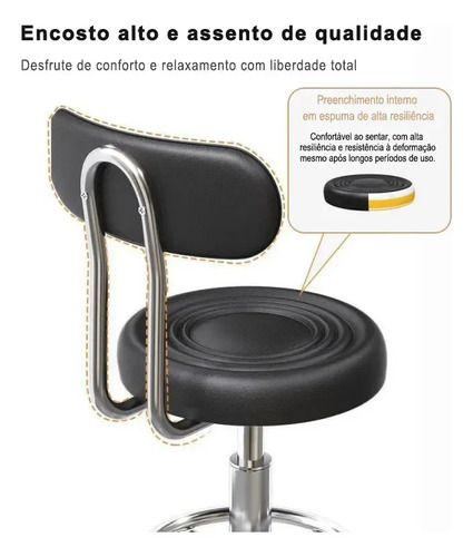 Cadeira Mocho Giratória :ideal Para Tatu Estúdios&beleza Preto Couro Sintético