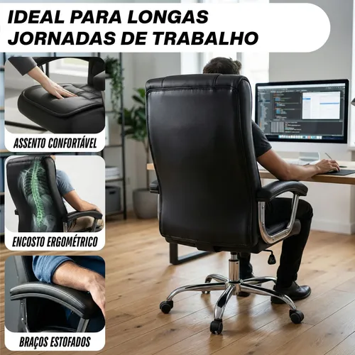 Cadeira Presidente Big 42 Molas Ensacadas Reclinável 120kg