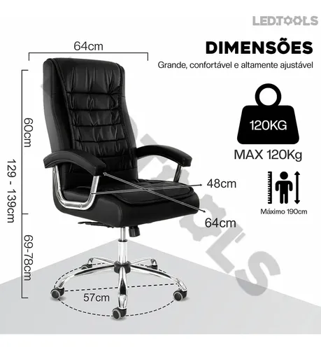 Cadeira Presidente Big 42 Molas Ensacadas Reclinável 120kg