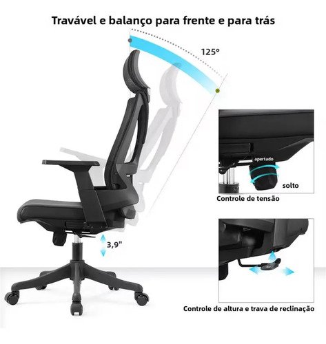 Cadeira Presidente Ergonômica Certificada Nr17 Toledo Preto Mesh